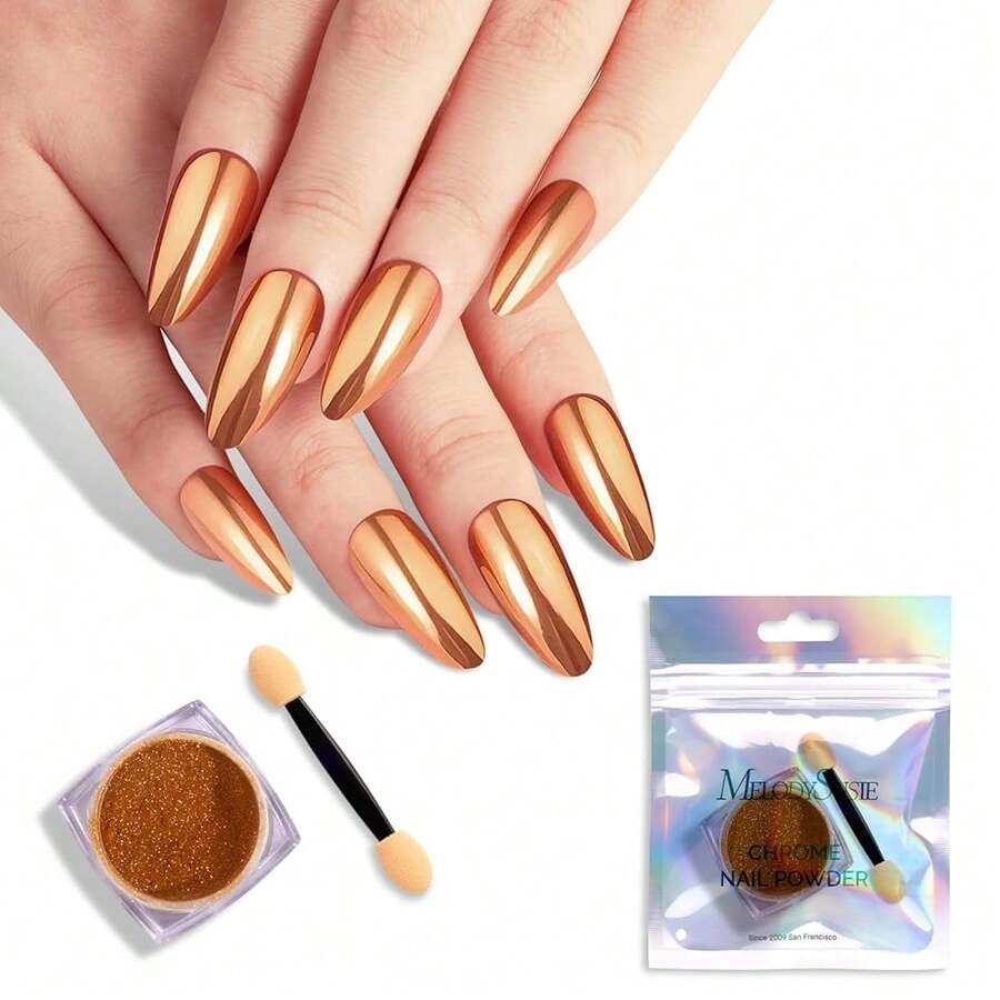 Champagne Chrome Nail Powder For Gel Nails,Metallic Mirror Effect Pigment Stylish And Technological Fine Glitter For Home DIY Salon Use{"Color_name":"Champagne"} - 香檳色 - 查看 1
