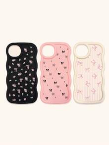 Black White Pink Bowknot Fashion Phone Cases 3pcs Dopamine Themed Wavy Edge Bowknot Pattern Phone Cases Compatible With IPhone & Galaxy Phones Spring Gift - Multicolor - View 11