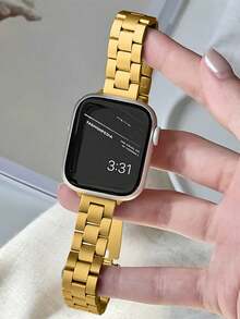 1 件女士金色不锈钢可调节表带，适用于 Ultra3 2 1 SE S10 S9 S8 S7 S6 S5 S4 S3 S2 S1 系列智能手表，轻薄 38 毫米-49 毫米，时尚中性替换表带（不含手表和表壳） - 金色 - 查看 1