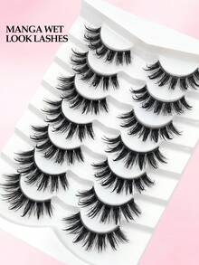 Asiteo 7对湿润蓬松卡通风仿貂毛假睫毛，尖头浓密假睫毛，适合节日、庆典、派对等场合，可重复使用，纤长效果