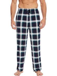 Mens Pajama Pants - Viscose Made From Bamboo, Soft Sleep Pants Comfy Drawstring Lounge Bottom With Pockets Sweatpantshalloween - Navy & Green Plaid - View 2