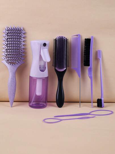 1/7/8pcs Hair Brush Set, Including New Upgrade Curl Defining Brush, Nine-Row Comb, Hair Brush, Rat Tail Comb, Edge Brush, Transparent Spray Bottle, High-Pressure Continuous Automatic Ultra-Fine Spray Bottle, Versatile And Simple Appearance, Hair Tools, Hair Products And Accessories For Barber Salon Beauty Travel Essentials, Back To School, Travel Holiday Essentials, Hair Accessories For Women,Travel Essentials,Travel Essential,Hairstyle,Hairdressing,Hair Brush,Slick Back Brush,Styling Brush,Curly Hair Brush,Edge Brush,Hair Comb,Brush Hair,Hair Brush Set,Comb Hair,Comb For Curls,Detangling Brush,Hair Brush For Women,Hair,Travel,Hair Products,Hair Tools,Hair Stuff,Barber,Barber Accessories,Barbershop,Hairdressing Equipment