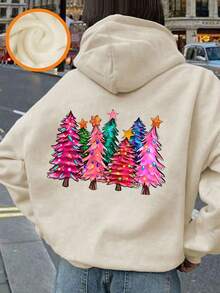 Sweat-shirt en polaire imprimé sapin de Noël, haut doux, idéal pour l'automne/hiver, les fêtes de Noël, le style streetwear, haut à la mode pour enfants automne/hiver