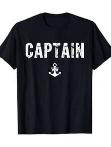 Men'S Vintage Nautical Captain Anchor Print T-Shirt - Heavyweight 2025 GSM Pure Relaxed Fit Crew Neck Short Sleeve Tee With Maritime Anchor & Captain Lettering For Casual, Cycling, Beachwear - All-Season Comfort Black Crewneck Top, Cycling Apparel - màu đen - Xem 1