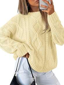 2025  Women's Oversized Cable Knit Crewneck Sweaters - Nutmeg - View 6
