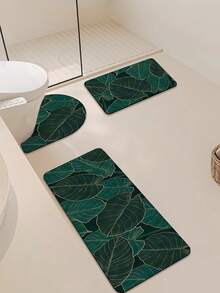 1/3 Stück rutschfeste, saugfähige Badezimmermatte, Vintage Blatt Muster Silikonmatte, Vintage Design Badezimmer, U-förmige Toilettenvorlage, saugfähige Fußmatte für Waschbecken, 2,5 mm Dicke Weihnachtsdekoration Küchenteppich