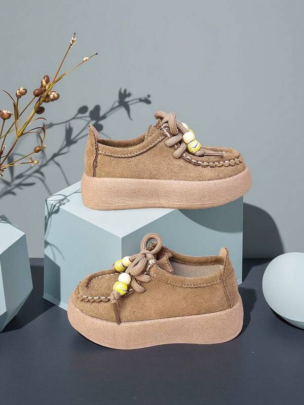 1 Paar neue PU Kinder/Kids Vintage Plateau-Loafer mit Perlendekor, vielseitige Lässig Mokassins mit weicher Sohle, leicht, rutschfest, geeignet für Schule, Tanz, Party, Alltag