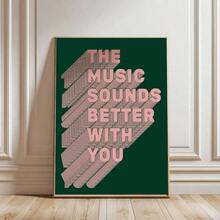 1pc, The Music Sounds Better With You Canvas Prints, Pink Bold Text Poster Wall Decor, Retro Dark Green Background Posters And Prints, For Contemporary Home Decoration Canvas Poster, Dormitory, College Apartment, Kitchen, Living Room, Office, Wall Decor, Frameless Art Print - Multicolor - View 4