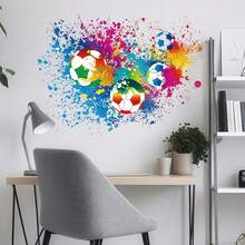 Cartoon Colorful Paint Splash Football Self-Adhesive Wall Sticker, Nursery Room Background Wall Decor Sticker, Baby Room Door Colorful Paint Collision Sticker - Multicolor - View 3