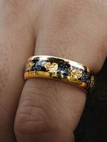 1 pezzo Anello di lusso con sfondo nero e oro, con foglia d'argento, stile business alla moda unisex, anello per il drenaggio linfatico, gioiello da donna