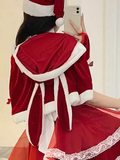 Cape à capuche en velours avec oreilles de lapin, style européen et américain, rouge, accessoire vestimentaire de Noël d'été, cardigan