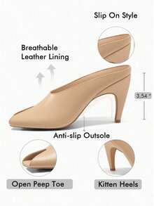 Womens Kitten Heel Mules Open Toe Slip On Slide Sandals Summer Dress Shoes - Màu Khaki - Xem 5