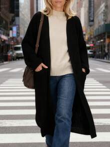 Ribbed Knit Cardigan Soft Fleece With A Casual Yet Elegant Design Perfect For Everyday Wear, Festivals, And Dates (Spring/Fall)