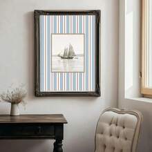 1pc Unframed Vintage Sailboat Poster Blue Striped Coastal Grandma Retro Wall Art Canvas Print Minimalist Nautical Nursery Summer Beach House Decor Painting For Apartment,Living Room,Bedroom,Modern Home Decoration - Multicolor - View 2