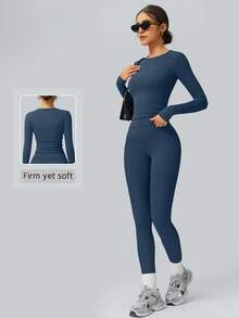 NcmRyu 1 Set Women's Stretchy Tight Cycling, Dance, Fitness, Yoga Activewear Outfit Spring - Blue - View 4