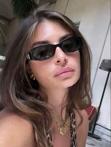 1pc New European & American Style Small Frame Fashion Glasses, Retro Oval Versatile Women Eyewear - Black Frame Black Gray Film - View 4