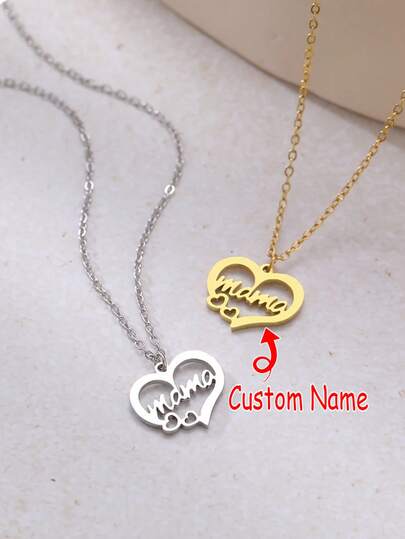 1 pieza Collar con colgante de corazón personalizable chapado en oro de 18K de acero inoxidable con placa con nombre personalizado - Joyería elegante y duradera, regalo del Día de la Madre, adecuado para uso diario y ocasiones especiales, diseño de letras entrelazadas, acabado de alta calidad