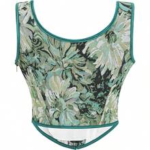 Women's Waist Cincher Bustier Boned Corset With  Design In 2025 - Green Chrysanthemum - View 3