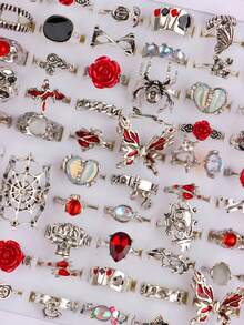 10/20 buc/lot Vintage Punk Gothic Halloween femei bărbați inele fluture păianjen trandafir craniu în formă de inimă stiluri petrecere de vacanță machiaj bal club de noapte bar cadouri pentru prieteni accesorii de purtare zilnică