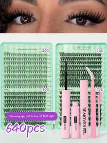 640pcs/400pcs D Curl 8-16mm Mixed False Eyelash Clusters, Natural & Lengthening, DIY Eyelash Extension Kit With Glue, Sealant & Tweezers, Suitable For Beginners, Daily, Party, Festival, Christmas Gift - Multicolor - View 16