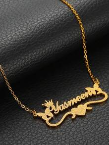 1 Peça Colar Personalizado com Nome Fosco, Colar Personalizado Elegante com Formato de Coração Fofo com Design de Coroa, Joia de Aço Inoxidável, Presente Perfeito para Mulheres, Pingente de Nome Brilhante e Estiloso, Adequado para Presentes de Dama de Honra de Casamento, Aniversário, Natal, Halloween - Multicolorido - Visão 7