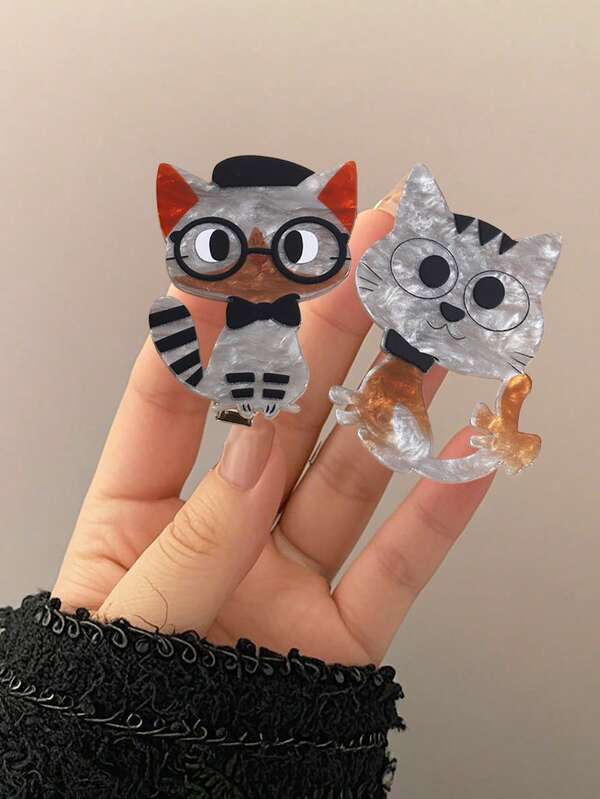 1 قطعة مشبك شعر أسيتات بتصميم قطة جميل وأنيق، قطعة كبيرة لتزيين الجانب والغرة، مناسب للفتيات للاستخدام الخارجي، هدية رائعة، مشابك مخالب