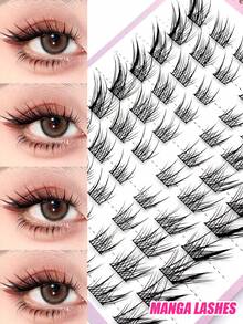 Asiteo 60pcs C-Curl Foxy Eye Cartoon Eyelash Cluster, Anime Fairy Eyelash Extension, Delicate Individual Lashes, Natural Cluster Eyelashes - C - Xem 1