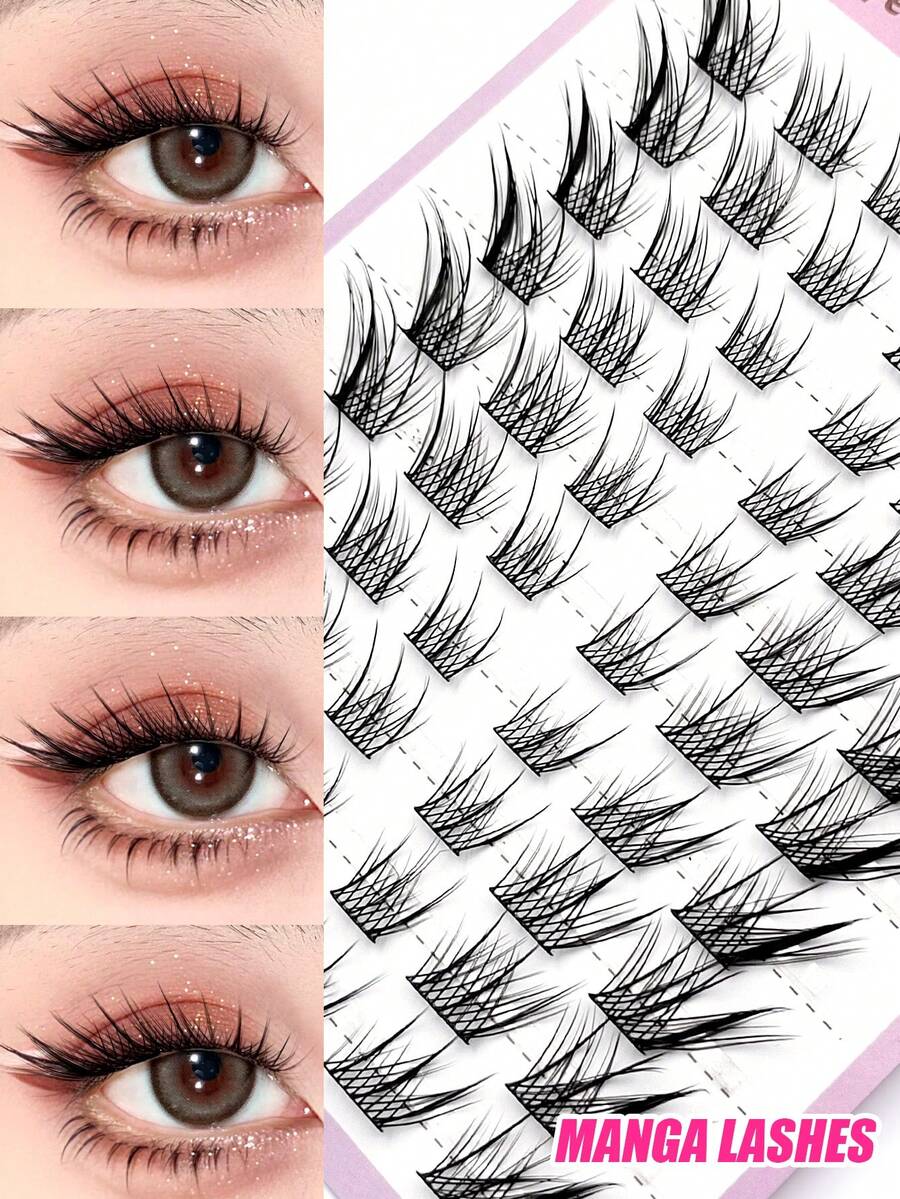 Asiteo 60pcs C-Curl Foxy Eye Cartoon Eyelash Cluster, Anime Fairy Eyelash Extension, Delicate Individual Lashes, Natural Cluster Eyelashes - C - Xem 1