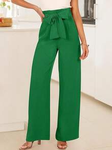 Womens Wide Leg Palazzo Pants Belted High Waisted Business Casual Flowy Long Trousers With Pockets - 綠色 - 查看 2