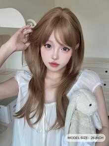 alicegarden 1 Synthetic Heat-Resistant Bangs Wig, Chestnut Brown Long Straight Wig, 26 Feet Long, Made Of Fiber, Suitable For Daily Gatherings, Halloween Natural Simulation Wig - Brown - View 2