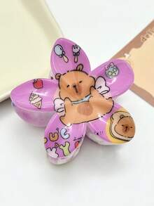 Cute Cartoon Capybara & Daisy Flower Print Hair Clips, Colorful Floral Hairpins, Unique Design Bangs & Side Hair Accessories Fashion Claw Clips Winter Hair Clutch