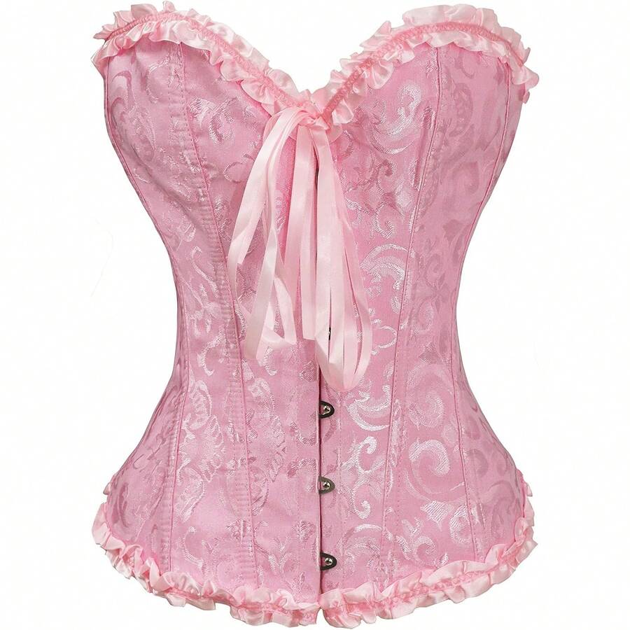 Women's Waist Cincher Bustier Boned Corset With Design In 2025 - Pink - View 1