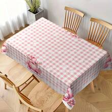 1pc/10pcs Christmas Pink Plaid Gnome Tablecloth Decor, Suitable For Dinner And Picnic, Waterproof And Easy To Clean Tablecloth For Dining Table Party, Rectangular Home Decor For Dining Table, Bar, Coffee Table, Outdoor Picnic, Restaurant Patio, Party Decor, Gift For Holidays, Indoor And Outdoor Use, Available In Multiple Sizes