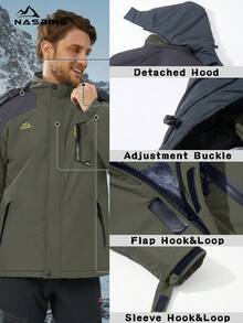 NASBING 男士冬季滑雪服 防水防风 滑雪板保暖连帽冬装 4口袋派克大衣 徒步露营登山滑雪