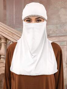 1 pieza Velo facial con capucha de unicolor para mujer, hijab musulmán de alta calidad y transpirable, máscara facial multifuncional de protección solar adecuada para abaya