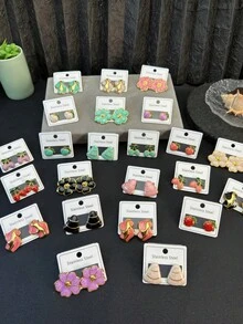 4/12/24pcs Multi-Color Stainless Steel Earrings Set, Assorted Styles, Suitable For Women's Daily, Party, Holiday Wear. Perfect Gift For Teachers, Classmates. - Multicolor - View 6
