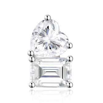 2pcs Moissanite Stud Earrings With Heart & Emerald Cut Double Main Stones, Set In S925 Silver Base With 18K Gold Plating, Minimalist & Elegant Design, Suitable For Women's Daily Wear, Weddings, Parties, And Formal Occasions