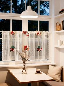 1 pieza Cortina de puerta semi-transparente con bordado de campana de Navidad y ojal para barra - Arte tejido vintage, para todo el año, fácil de colgar y lavable a máquina