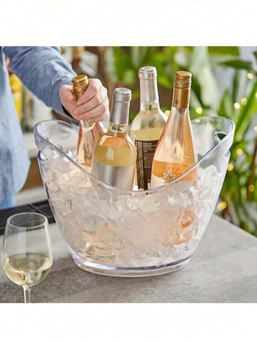 1pc Acrylic Ice Bucket - Transparent Champagne And Soda Beverage Cooler, Clear Party Drink Tub, Food , Ideal For Parties, Bars And Restaurants - Clear - View 1