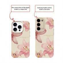 1pc TPU Material Romantic Pink Lily & Letter Pattern Phone Case Compatible With IPhone 17 Pro Max/17/16 Pro Max/15/13/12/11, S20 FE/A15/S24/A55, Redmi Note 11/12/13 Pro, Full Coverage Anti-Drop Soft Protective Phone Cover