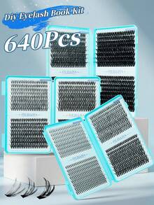 睫毛延长套装，640 件 DIY 睫毛延长套装单根睫毛簇 D 卷曲，睫毛簇带睫毛粘合剂，睫毛卸除和密封以及睫毛涂抹刷工具，适合在家自行涂抹（30D-40D-50D）睫毛簇套装，睫毛，睫毛，假睫毛 - 彩色 - 查看 6