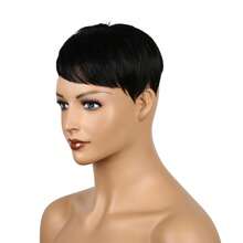 Mens Short Black Business Wig Natural Full Hair Replacement Wig For Male Daily Party Wear - Black - View 5