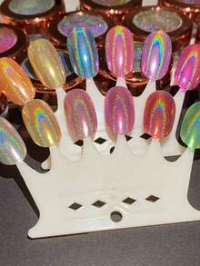 12 Colors/Set Holographic Nail Polish, 3D Mirror Effect Metallic Glitter Powder, DIY Nail Art Design - 彩色 - 查看 3