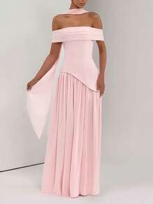 Temperament Women's Dress High Split Ribbon Tube Top Dress - Hồng - Xem 2