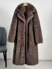 1pc Women Faux Fur Long Coat, Solid Color Fuzzy Fleece Jacket Suitable For Daily Wear In Winter