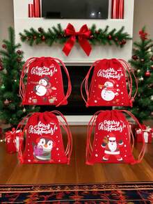 10pcs/Set Random Christmas Christmas Peace Apple Packaging Bags, 12 Christmas Theme Pattern Gift Bags, Christmas Window Decorations, Christmas Tree Decorations, Room Background Decorations, Gift Giving Gifts Christmas And Peace Festival, Compatible With Apple Gifts, Santa Claus Elk Velvet Drawstring Reusable Gift Bags (Random Patterns)