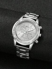 3 件套女士时尚水钻装饰石英腕表，钢带，数字表盘 - 彩色 - 查看 6