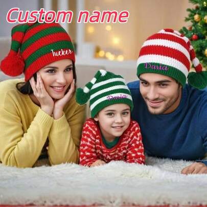 Mũ ông già Noel sọc, Mũ ông già Noel cá nhân hóa, Mũ ông già Noel thêu, Quà tặng Giáng sinh cho người lớn, Mũ Giáng sinh, Mũ yêu tinh, Mũ yêu tinh cá nhân hóa