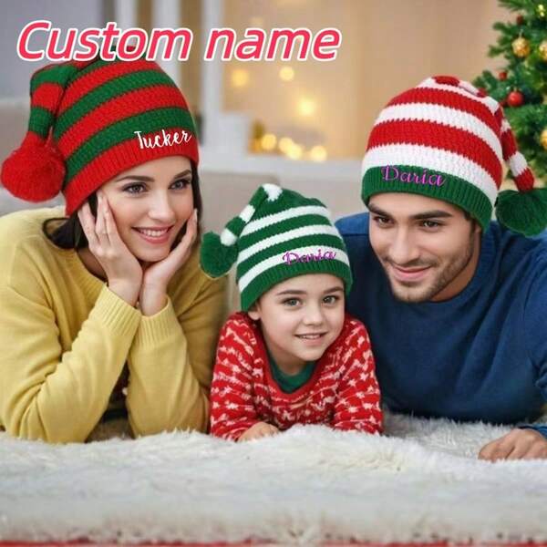 Stripes Santa Hat, Personalized Santa Hat, Embroidered Santa Hat, Adult Christmas Gift, Christmas Hat, Elf Hat, Personalized Elf Hat