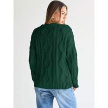 2025  Women's Oversized Cable Knit Crewneck Sweaters - 綠色 - 查看 3